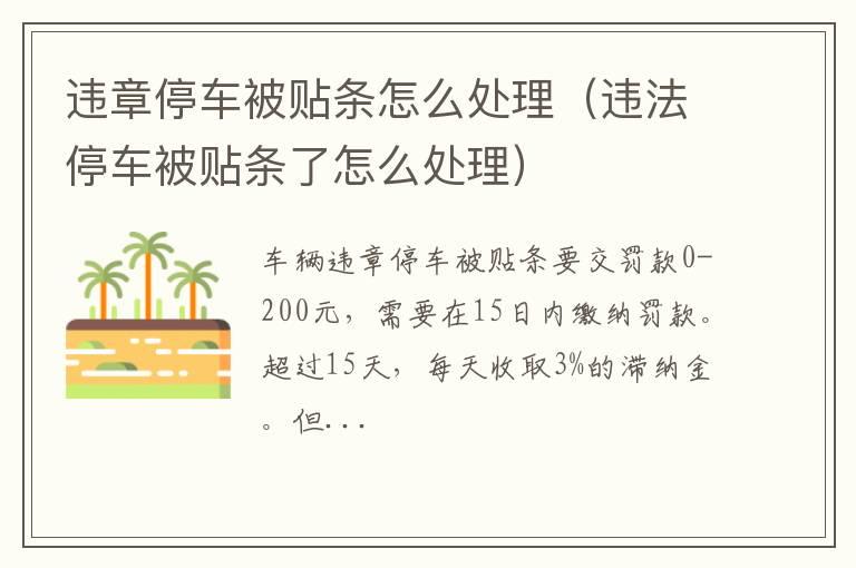 违章停车被贴条怎么处理（违法停车被贴条了怎么处理）