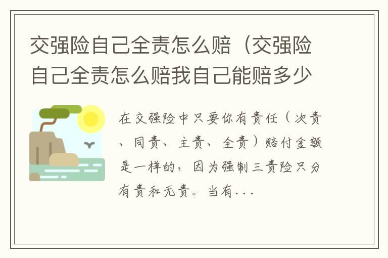 交强险自己全责怎么赔（交强险自己全责怎么赔我自己能赔多少）