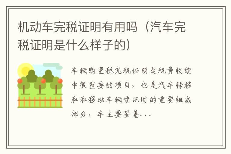 机动车完税证明有用吗（汽车完税证明是什么样子的）