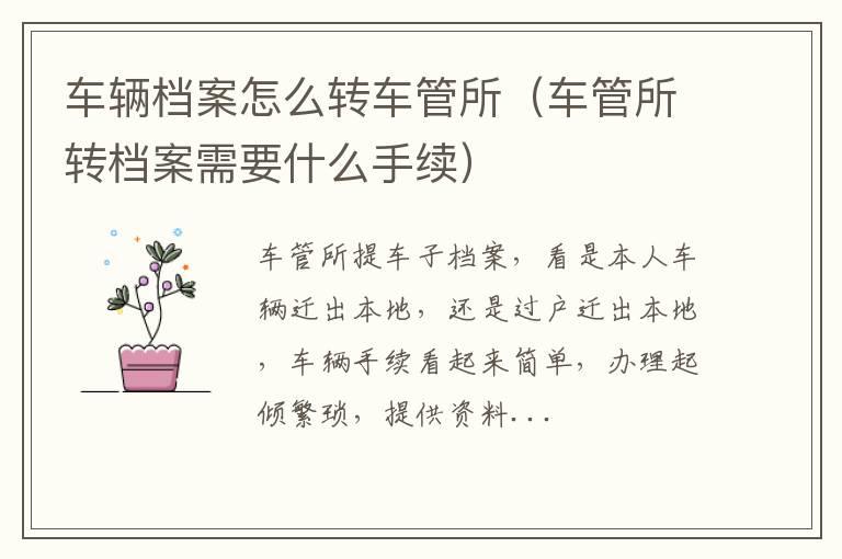 车辆档案怎么转车管所（车管所转档案需要什么手续）