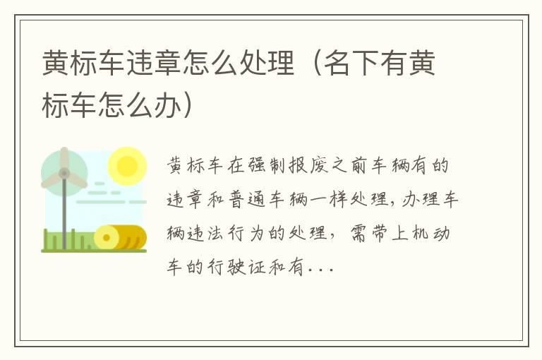 黄标车违章怎么处理（名下有黄标车怎么办）