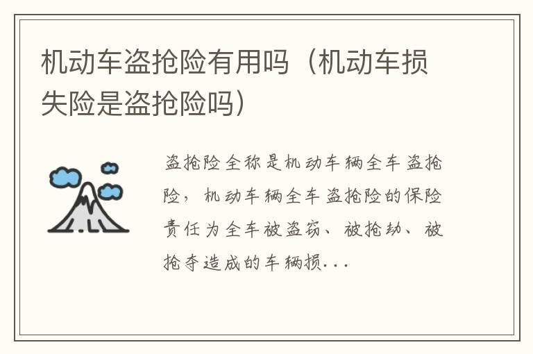 机动车盗抢险有用吗（机动车损失险是盗抢险吗）