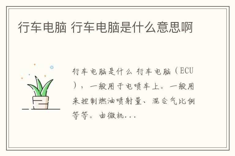 行车电脑 行车电脑是什么意思啊