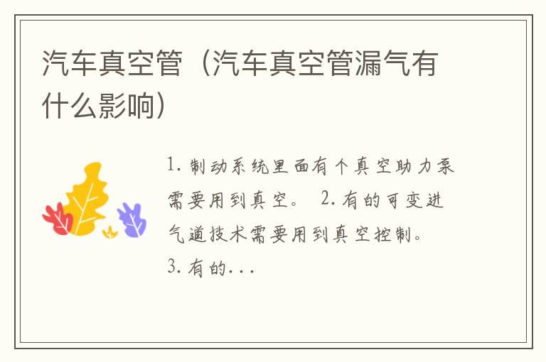 汽车真空管（汽车真空管漏气有什么影响）