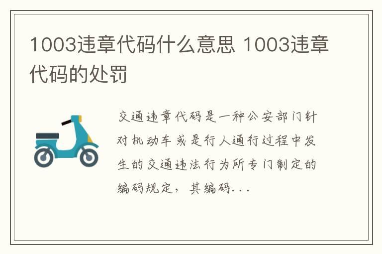 1003违章代码什么意思 1003违章代码的处罚