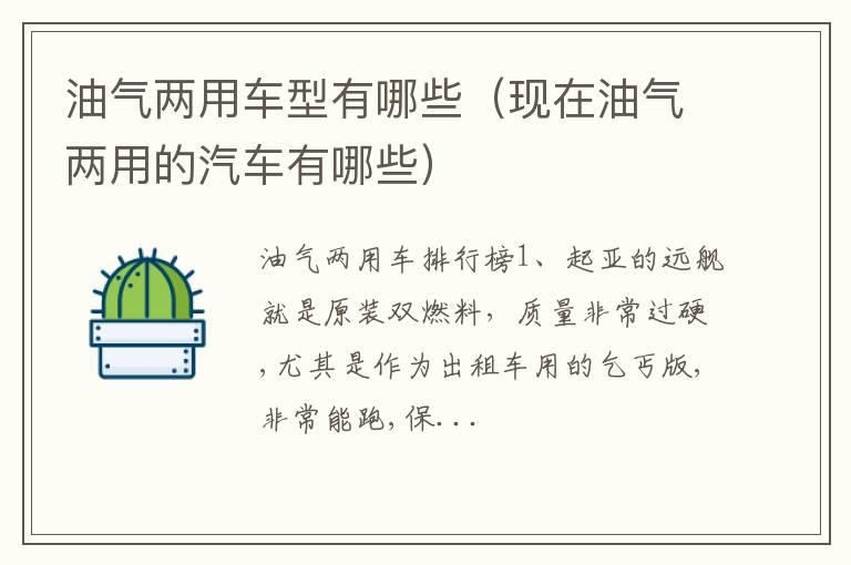 油气两用车型有哪些（现在油气两用的汽车有哪些）