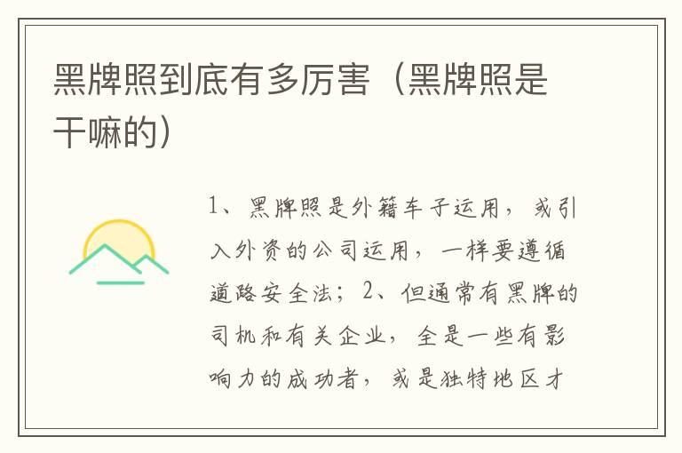 黑牌照到底有多厉害（黑牌照是干嘛的）