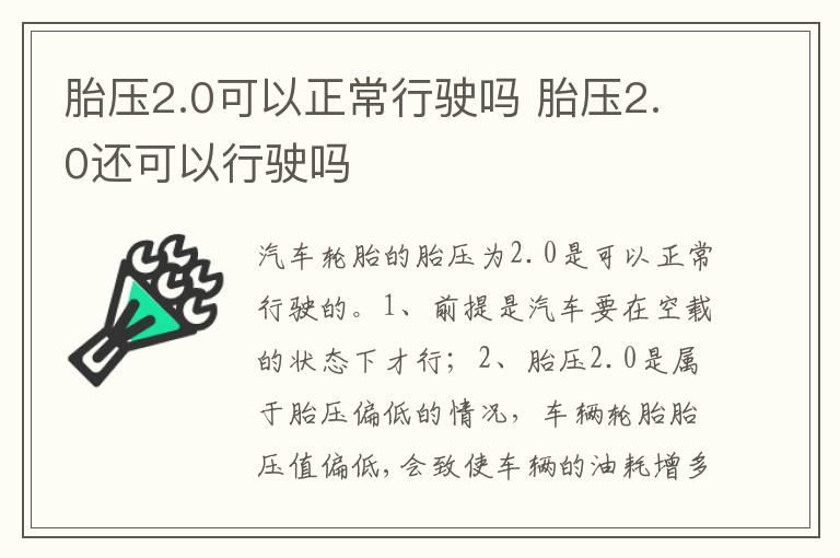 胎压2.0可以正常行驶吗 胎压2.0还可以行驶吗
