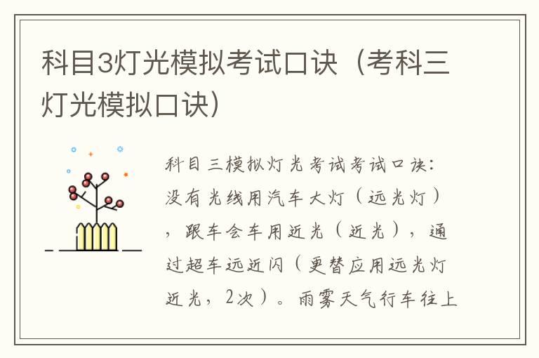 科目3灯光模拟考试口诀（考科三灯光模拟口诀）
