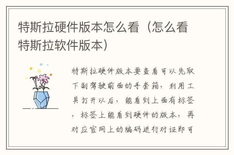 特斯拉硬件版本怎么看（怎么看特斯拉软件版本）