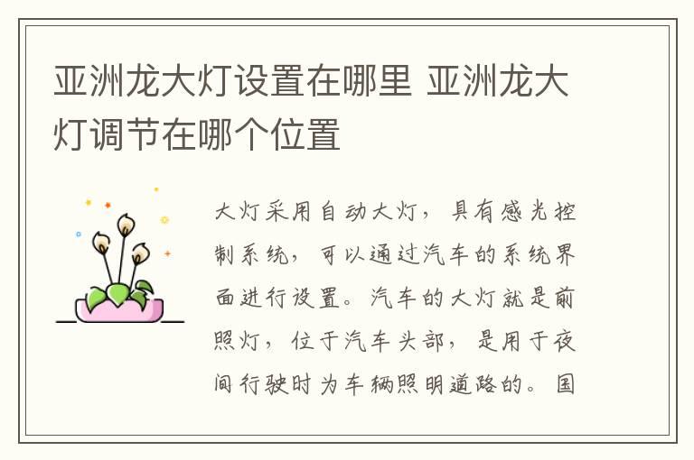 亚洲龙大灯设置在哪里 亚洲龙大灯调节在哪个位置