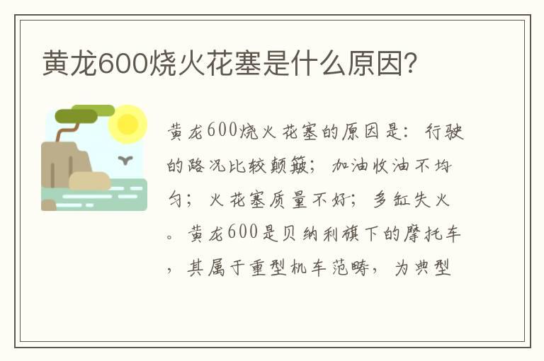 黄龙600烧火花塞是什么原因？