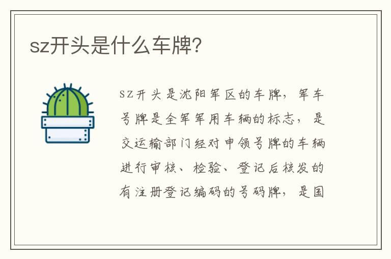 sz开头是什么车牌？