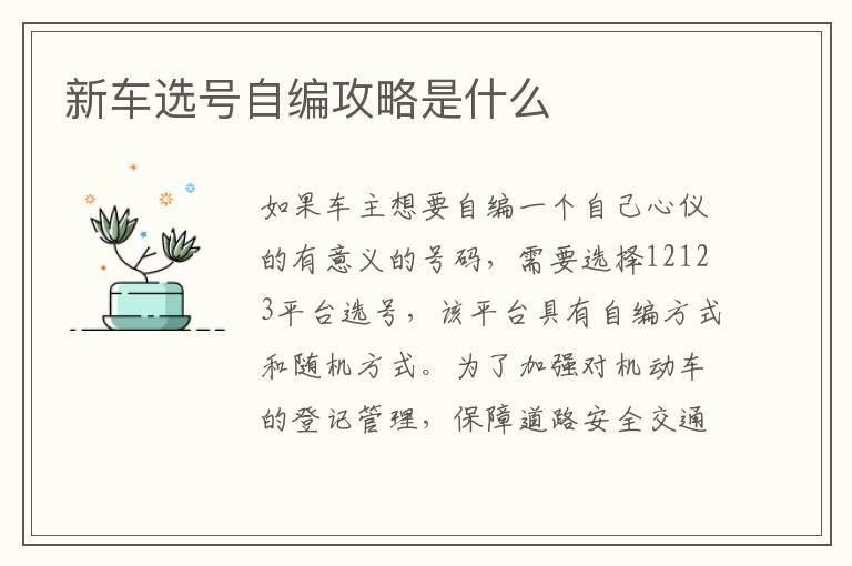 新车选号自编攻略是什么