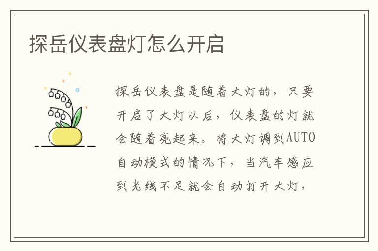 探岳仪表盘灯怎么开启