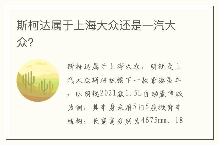 斯柯达属于上海大众还是一汽大众？