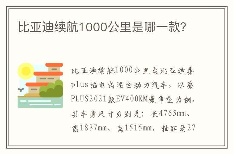 比亚迪续航1000公里是哪一款？