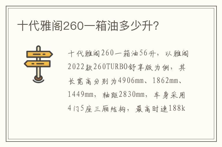 十代雅阁260一箱油多少升？