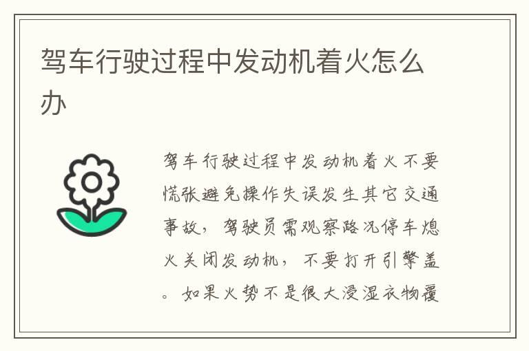 驾车行驶过程中发动机着火怎么办