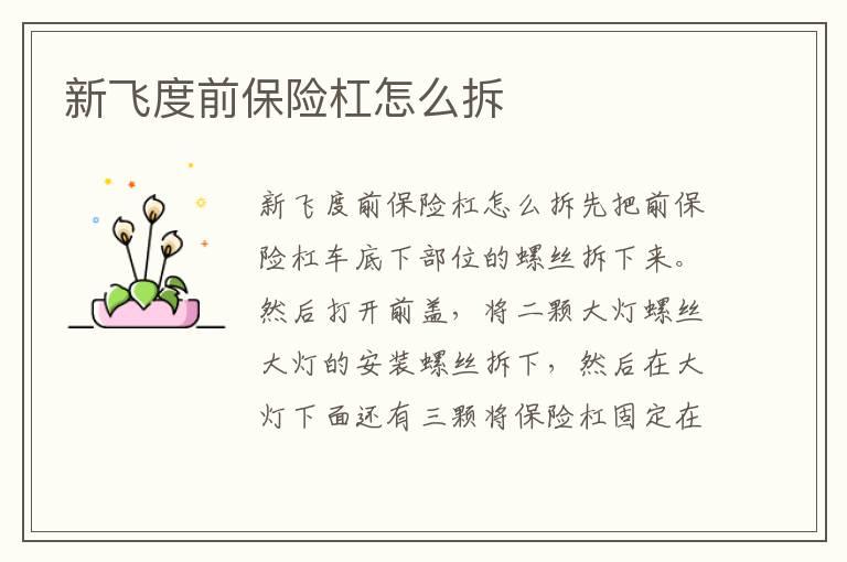 新飞度前保险杠怎么拆