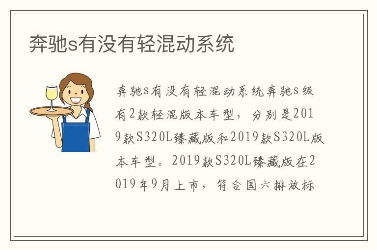 奔驰s有没有轻混动系统