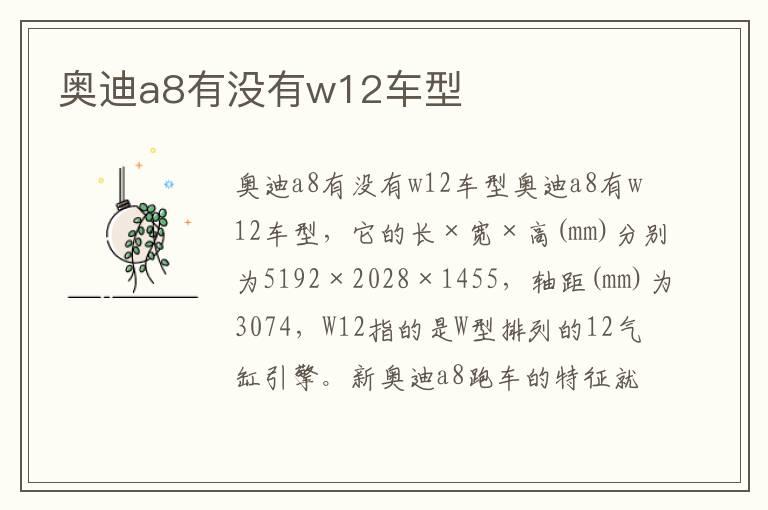 奥迪a8有没有w12车型