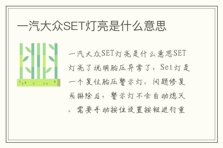 一汽大众SET灯亮是什么意思