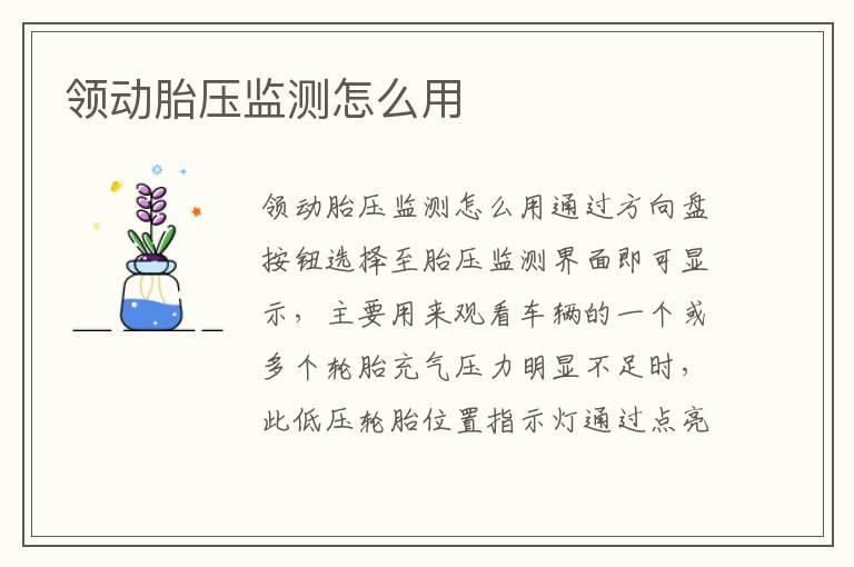 领动胎压监测怎么用
