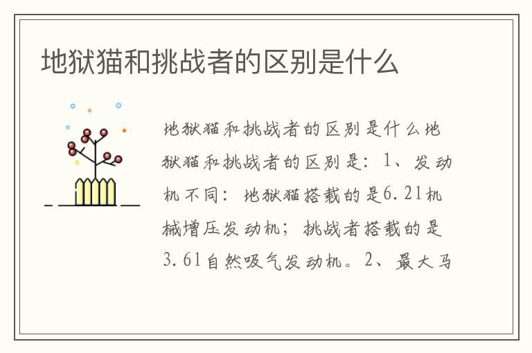 地狱猫和挑战者的区别是什么