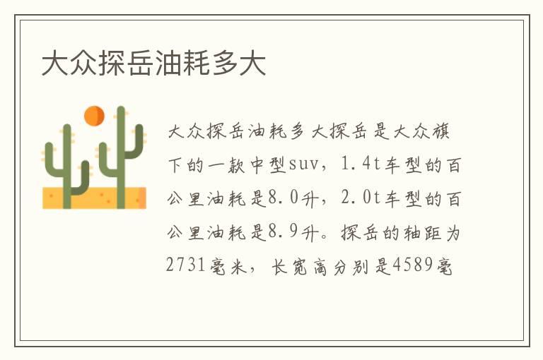 大众探岳油耗多大