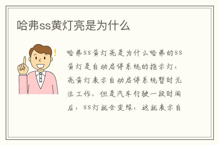 哈弗ss黄灯亮是为什么