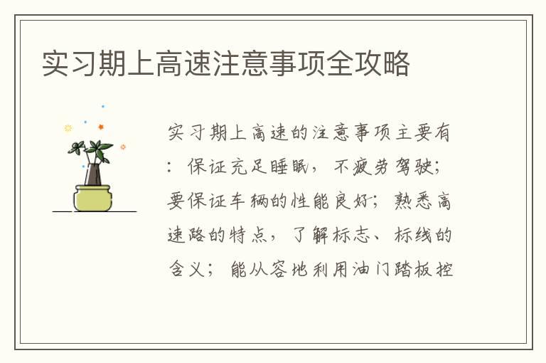 实习期上高速注意事项全攻略