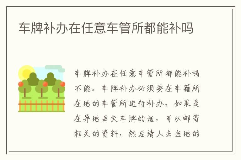 车牌补办在任意车管所都能补吗