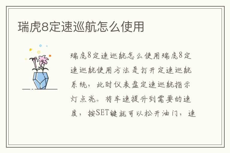瑞虎8定速巡航怎么使用