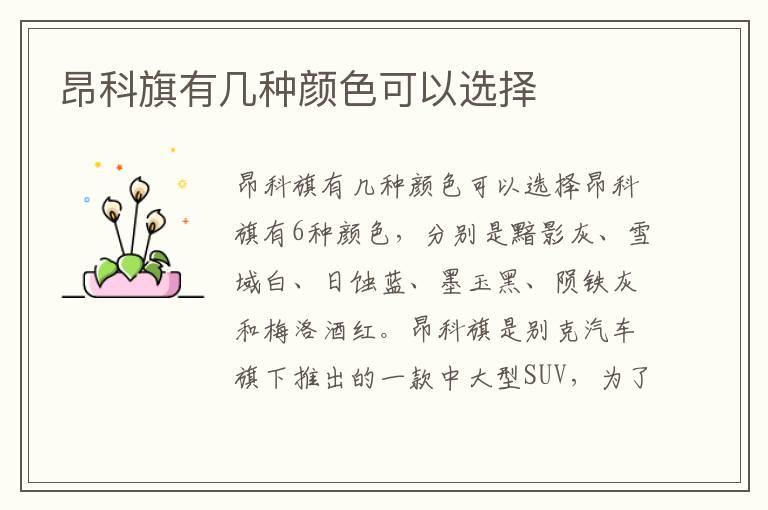 昂科旗有几种颜色可以选择