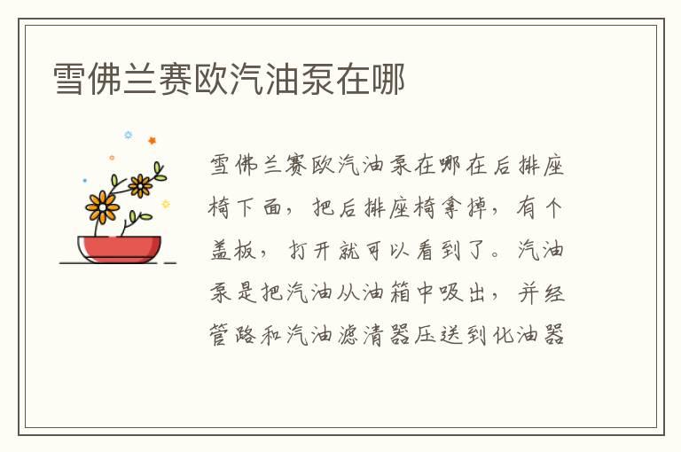 雪佛兰赛欧汽油泵在哪