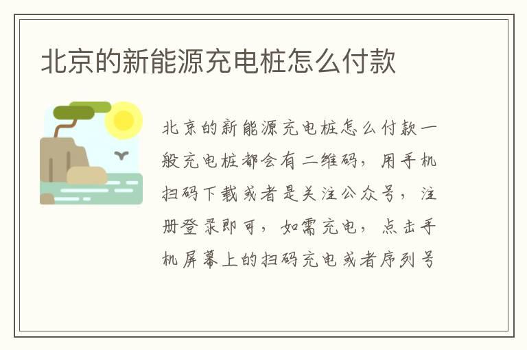 北京的新能源充电桩怎么付款