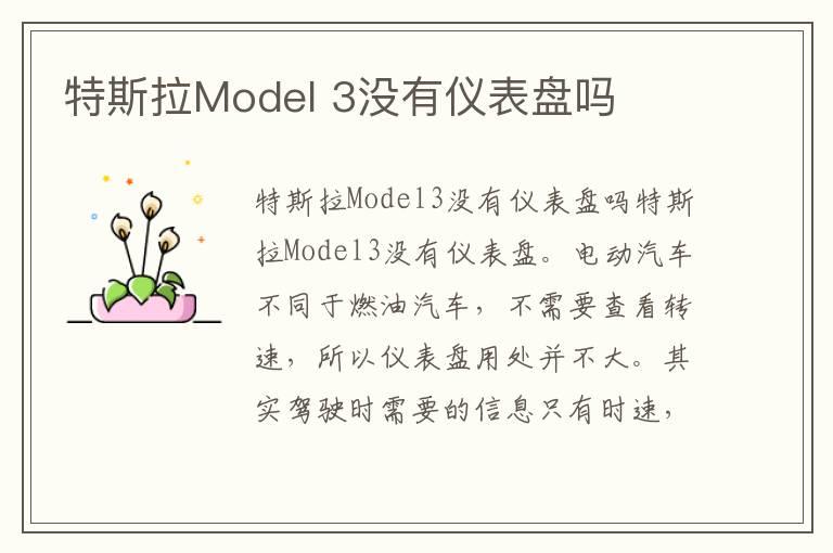 特斯拉Model 3没有仪表盘吗