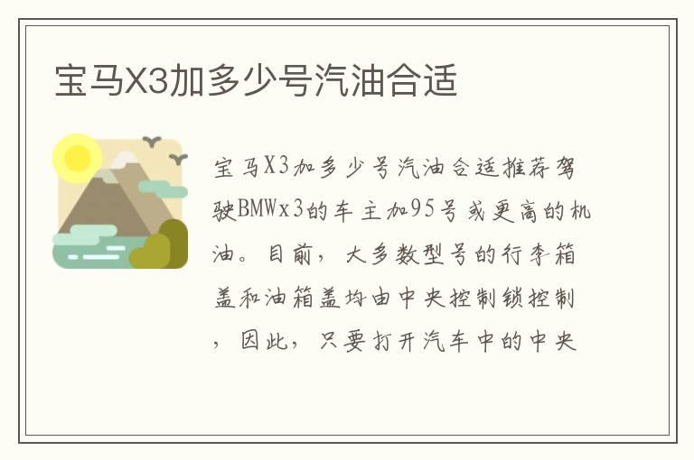 宝马X3加多少号汽油合适