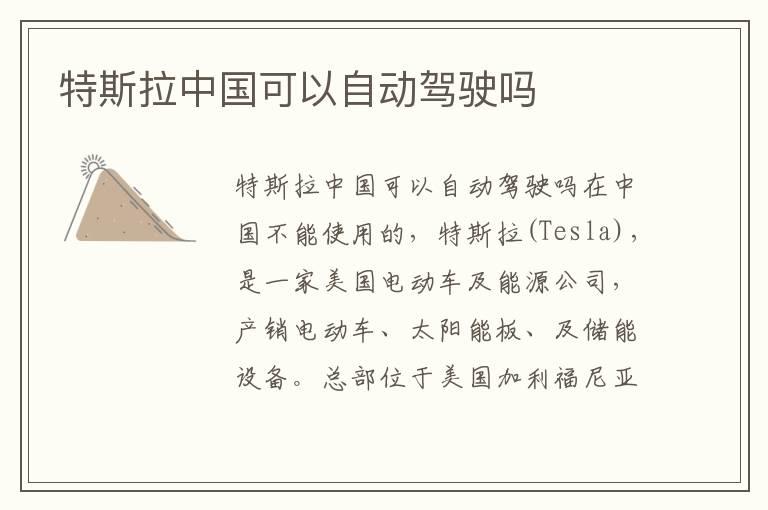 特斯拉中国可以自动驾驶吗