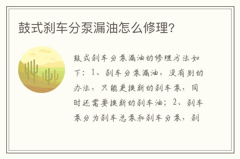 鼓式刹车分泵漏油怎么修理?