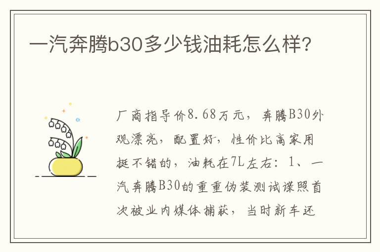 一汽奔腾b30多少钱油耗怎么样?
