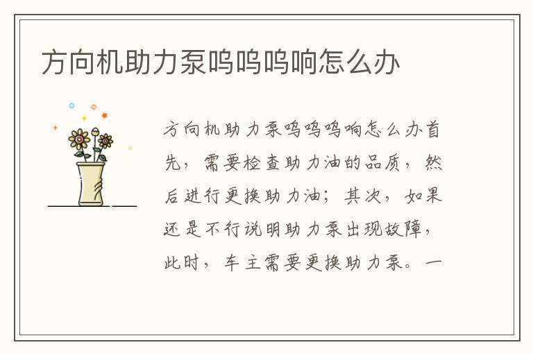 方向机助力泵呜呜呜响怎么办