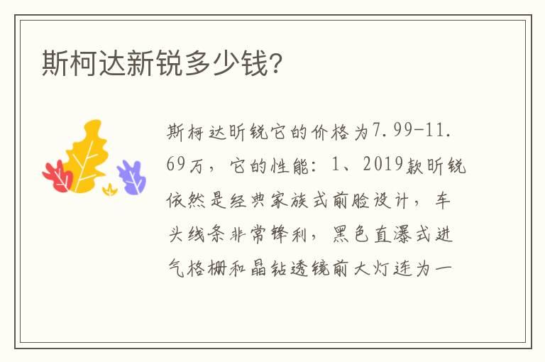 斯柯达新锐多少钱?