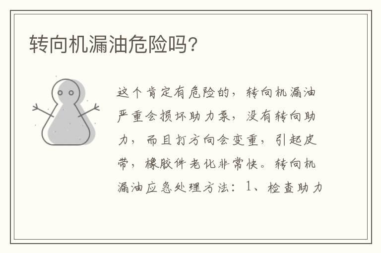 转向机漏油危险吗?