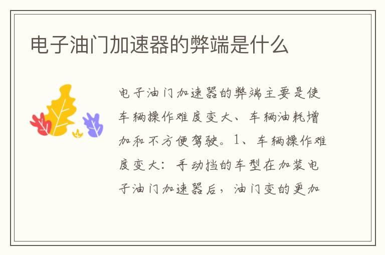 电子油门加速器的弊端是什么