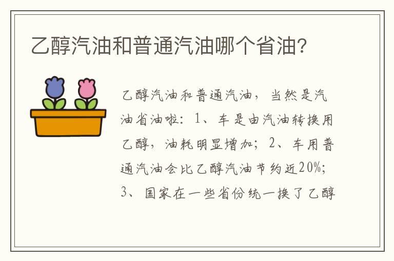 乙醇汽油和普通汽油哪个省油?