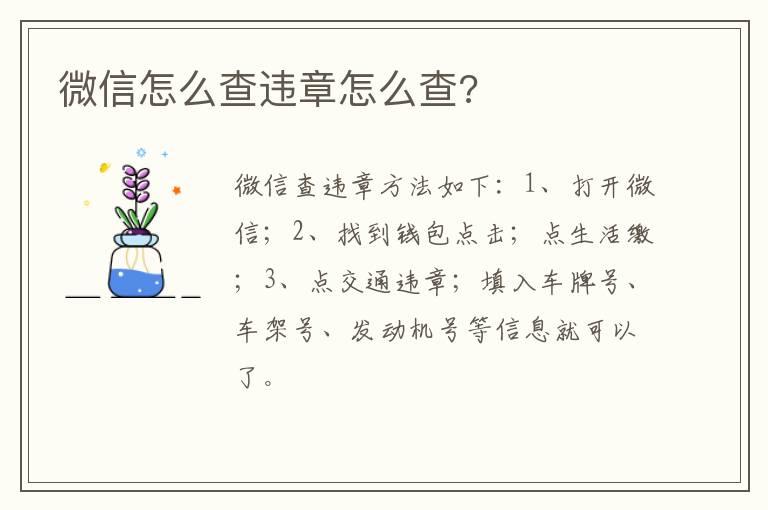 微信怎么查违章怎么查?