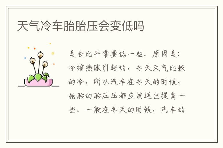 天气冷车胎胎压会变低吗