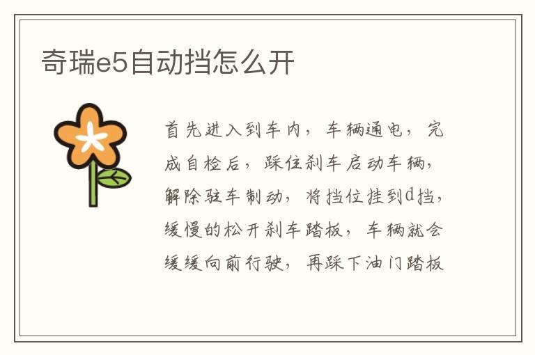 奇瑞e5自动挡怎么开